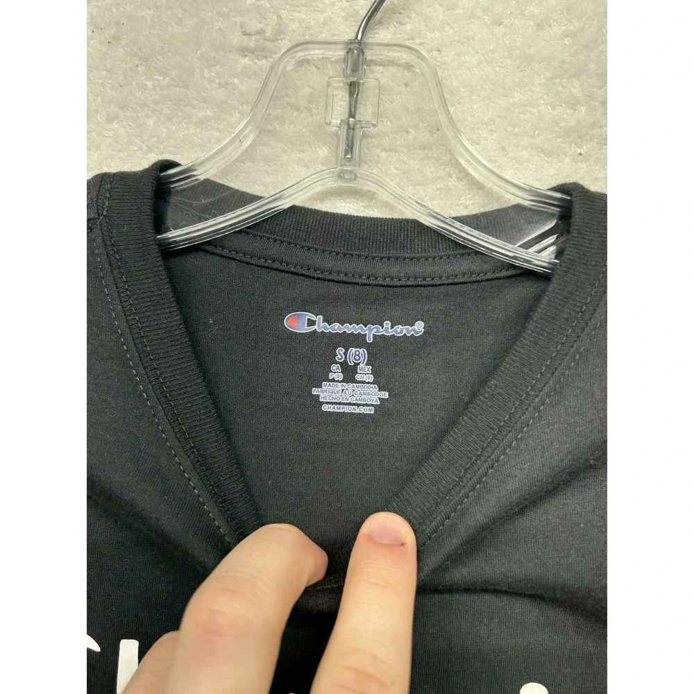 Champion Kids Size S Black Long Sleeve Crew Neck T Shirt New (U6)